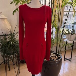 BCBGMaxAzria Vibrant Red Long Sleeve Cashmere Sweater Dress